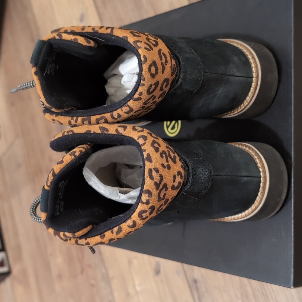 Cole Haan Women's Black and Leopard Lace-Up Boots - Picture 4 of 6